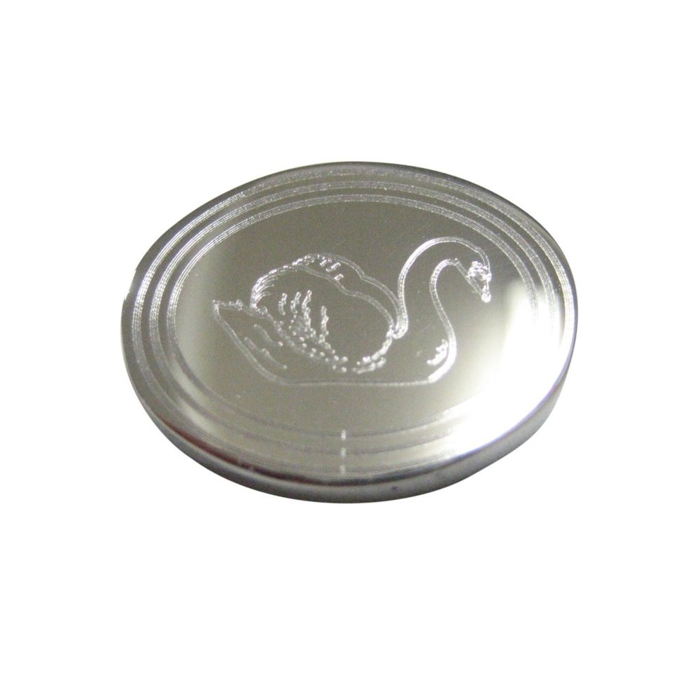 Silver Toned Oval Etched Swan Bird Magnet